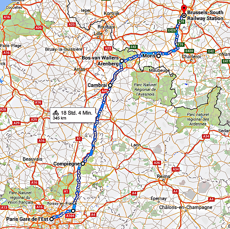 Fahrradroute von Paris nach Brüssel